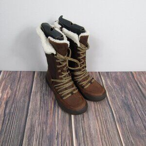 Merrell Boots Womens Size 8 Brown Insulated Faux Fur Winter Lace Zip J001868